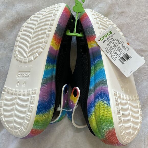 Copy Crocs Platform Classic Crush Spray Dye  Black Rainbow Slip On Shoes M 6 W 8 - Picture 7 of 10